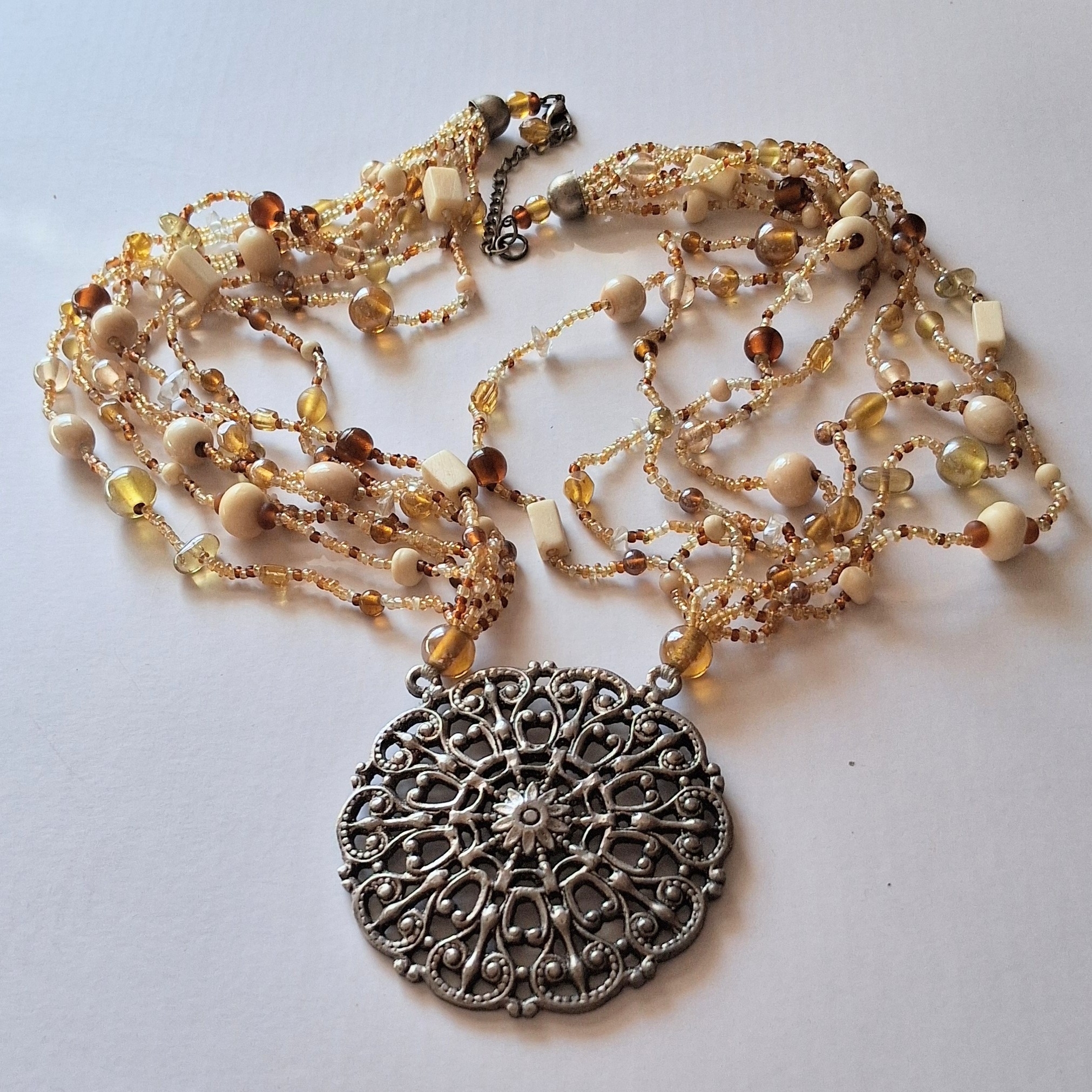 Intricate Silver And Brown Necklace Statement Piece 20$